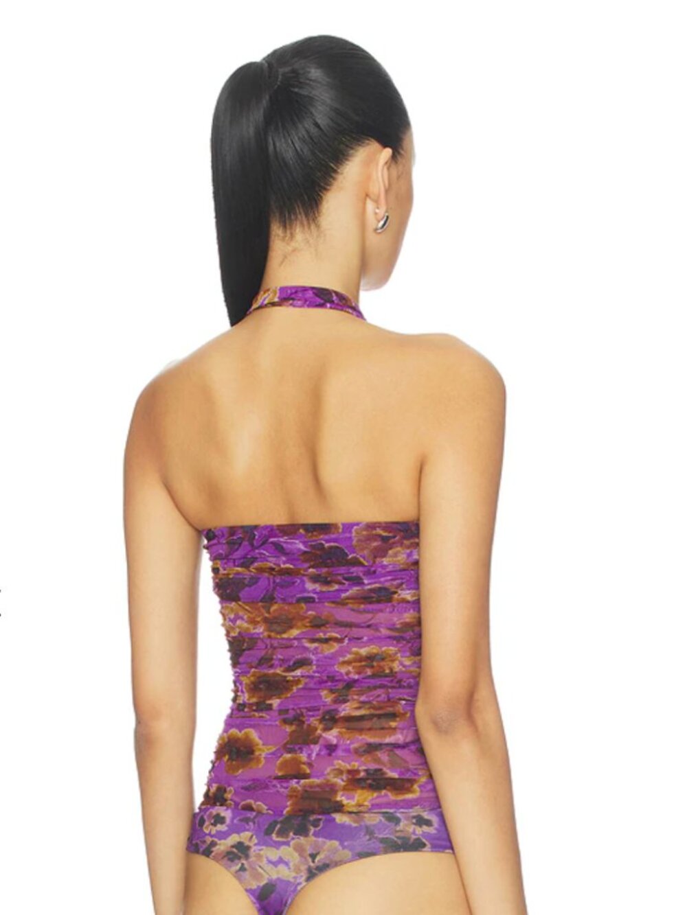NWT AFRM Avi Bodysuit Purple Haze Floral Mesh Halter Y2K Going Out Top M - Picture 11 of 14